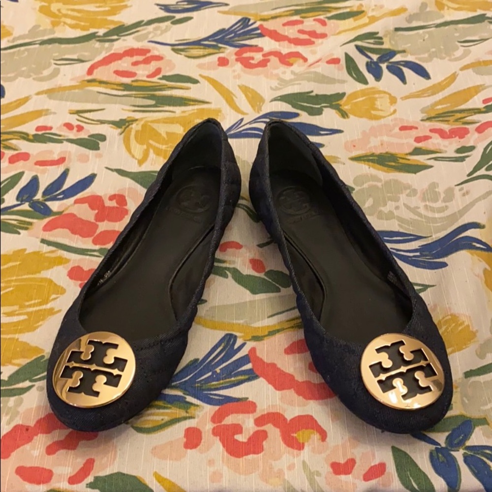 Tory Burch Quinn Quilted Denim Ballet Flats